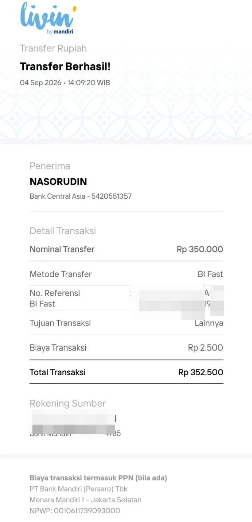 Bukti Transfer Customer 1